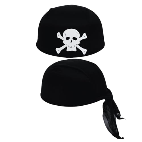 Schwarzer Piraten-Hut mit Totenkopf- und Knochen-Aufdruck, mit Bandana, Schal, Schwanz Schwarzer Piraten-Hut mit Totenkopf- und Knochen-Aufdruck, mit Bandana, Schal, Schwanz von Generisch