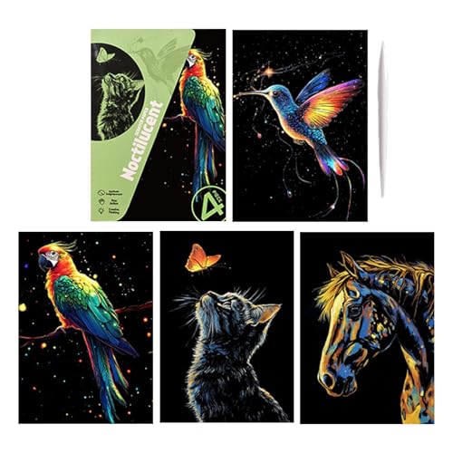 Scratch Off Art – Handgefertigte leuchtende Kratzblöcke, 4er-Set, A4-Größe, Malen, Zeichnen, Handwerk, Kunstbedarf für Kinder, Jugendliche und Erwachsene Scratch Off Art – Handgefertigte leuchtende Kratzblöcke, 4er-Set, A4-Größe, Malen, Zeichnen, Handwerk, Kunstbedarf für Kinder, Jugendliche und Erwachsene von Generisch