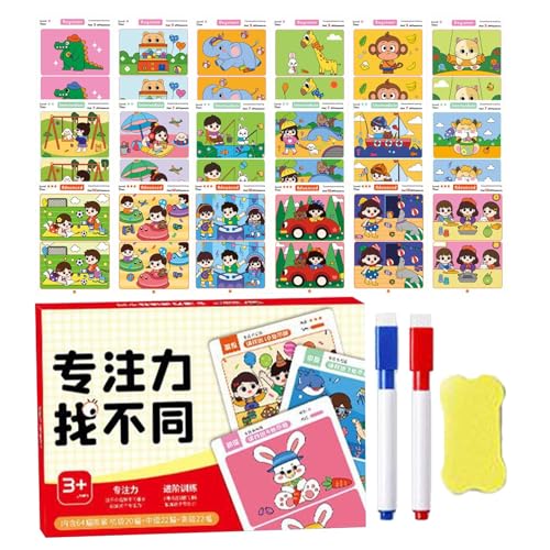 Search and Find Cards, 64 Pages Activity Cards, Educational Toys, Sensory Fun with 2 Dry Erase Markers for Preschool Girls, Kids Ages 4-6, 3-8 Learning von Generisch