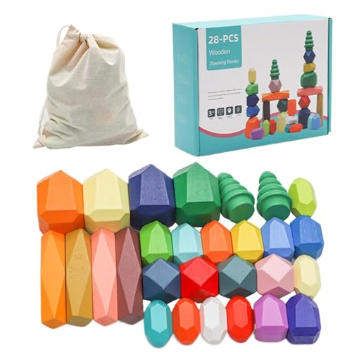 Sensorische Bausteine ​​für Kinder, Holzstapelsteine-Set - Set mit sensorischen Stapel- und Sortiersteinen für Mädchen von Generisch