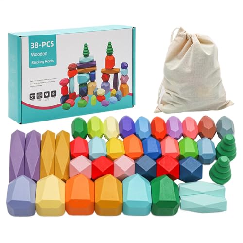 Sensorische Bausteine ​​für Kinder, Holzstapelsteine-Set - Set mit sensorischen Stapel- und Sortiersteinen für Mädchen von Generisch