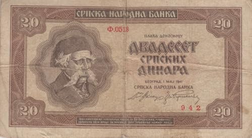 Serbien (Dt.BES.2.WK.) Rosenbg: 603 gebraucht (III) 1941 20 Dinara (Banknoten für Sammler) von Generisch