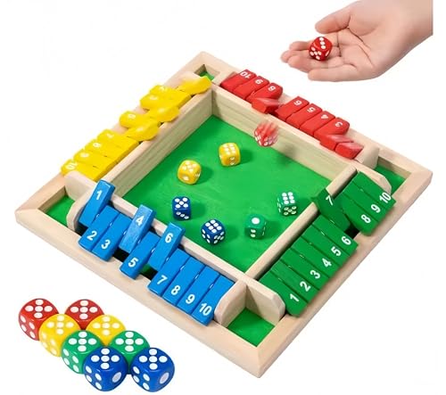 Shut The Box Würfelspiel aus Holz, 23 x 23 x 4 cm, für 4 Spieler, Mehrfarbig mit Zahlenleisten Shut The Box Würfelspiel aus Holz, 23 x 23 x 4 cm, für 4 Spieler, Mehrfarbig mit Zahlenleisten von Generisch