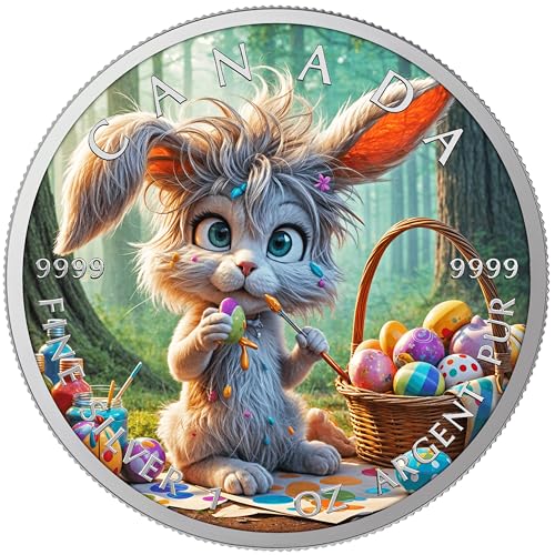 Silbermünze 1 oz Maple Leaf Frohe Ostern (1) Montag Farbe 2025 Geschenk Ostergeschenk 999 Silber Münze von Generisch