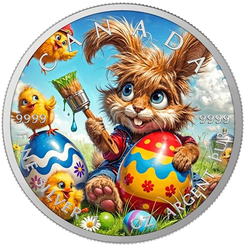 Silbermünze 1 oz Maple Leaf Frohe Ostern (4) Donnerstag Farbe 2025 Geschenk Ostergeschenk 999 Silber Münze von Generisch