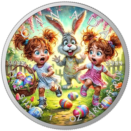 Silbermünze 1 oz Maple Leaf Frohe Ostern (6) Samstag Farbe 2025 Geschenk Ostergeschenk 999 Silber Münze von Generisch