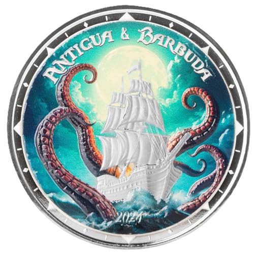 Silbermünze 1oz Eastern Caribbean EC8 Antigua Barbuda Rum Runner and Kraken Farbe 2024 Silber Münze von Generisch