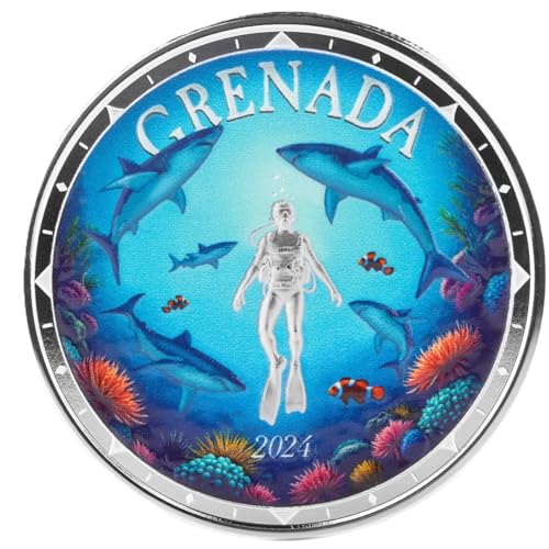 Silbermünze 1oz Eastern Caribbean EC8 Grenada Shark Diver Farbe 2024 Silber Münze 999 von Generisch
