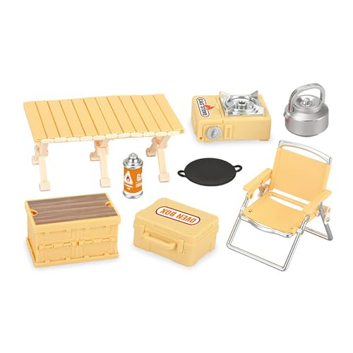Simulation Mini Picknick Camping Set Puppenhaus Outdoor-Szene Dekor Klapptische Stuhl Hocker Kassetten öfen Kind Vorgeben Spiel Spielzeug von Generisch