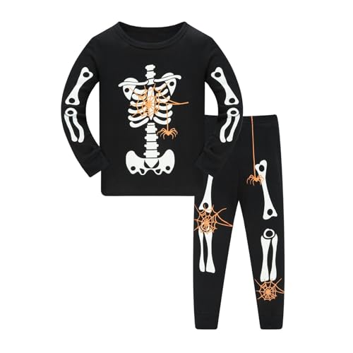 Skelett Kostüm Kinder, Skelett Kostüm Kinder Unisex Für Fasching Cosplay Mottoparty Kinderkostüme Skeleton Faschingskostüme Karneval Skelettkostüm 2 Teiler Halloween Kostüme, Schwarz, 2Y von Generisch