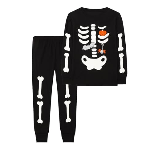 Skelett Kostüm Kinder, Skelett Kostüm Kinder Unisex Leuchtend Kinderkostüme Für Fasching Cosplay Mottoparty Halloween Kostüme Skeleton Skelettkostüm Karneval Faschingskostüme 2 Teiler, Orange, 100 von Generisch