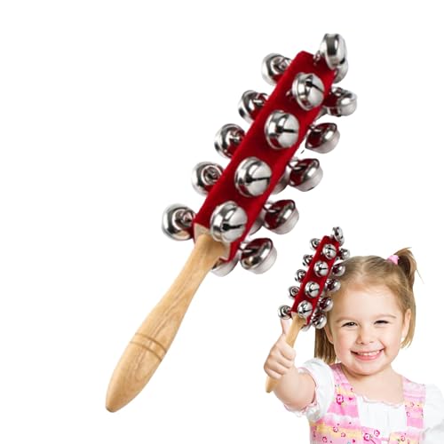 Sleigh Bells | Jingle Bells Shaker | Musical Percussion Instrument for Holiday Home Christmas Decoration Boys Musical Toy Wooden Stick Shaker Rattles Parent-Child Interaction von Generisch