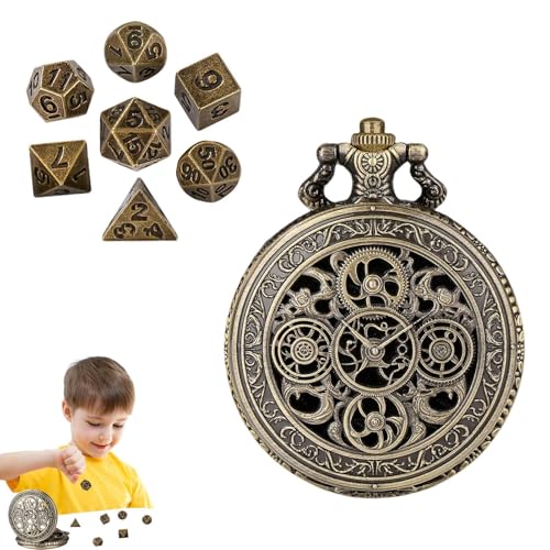 Small Dice Set, Portable Polyhedral Dices, Vintage Dice with Pocket Watch, Unique Game Accessories, Perfect for Home, Desktop, Table, and Party Entertainment, 1 Set Small Dice Set, Portable Polyhedral Dices, Vintage Dice with Pocket Watch, Unique Game Accessories, Perfect for Home, Desktop, Table, and Party Entertainment, 1 Set von Generisch