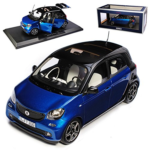 Smart ForFour 4 Türer W453 Blau mit Schwarz Ab 2014 1/18 Norev Modell Auto von Generisch