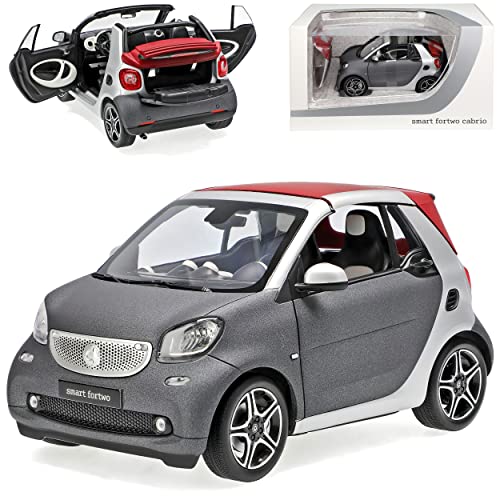 Smart ForTwo Cabrio A453 Grau mit Silber mit abnehmbarem Dach Ab 2015 1/18 Norev Modell Auto von Generisch