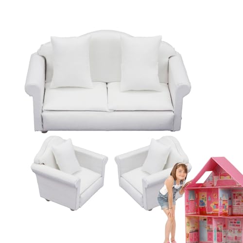 Sofa - Kleine House Sofa Möbel Couch, Miniaturpolsterer Couch | Doll House Toys Sofa Möbel Spielzeug Puppe mit Kissen Haus Accessoires tun vor, Spielen Spielzeug für Mädchen von Generisch