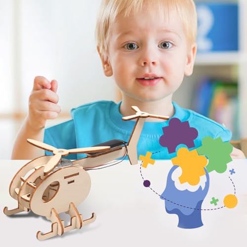 Solar-Holzflugzeug Bausatz, Solarenergie Hölzerne Sammlung 3D Puzzle Modell Kit, Baukasten Holzhandwerk Kinder Puzzle Pädagogisches Spielzeug DIY-Geschenke (C) von Generisch