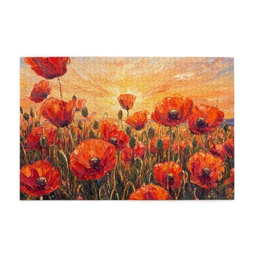 Sonnenuntergang mit roten Blumen, 1000 Teile Puzzles für Erwachsene, Holzpuzzles für Erwachsene, Geschenke, Heimdekoration Sonnenuntergang mit roten Blumen, 1000 Teile Puzzles für Erwachsene, Holzpuzzles für Erwachsene, Geschenke, Heimdekoration von Generisch