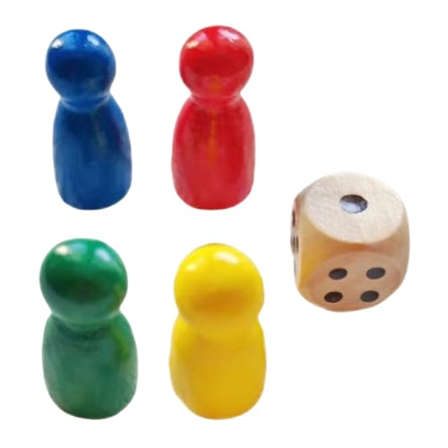 Spielbrettstücke, hölzernen Spielbauern - 4 Schachstücke Game Token mit 1 Würfel - Kleine tragbare Checkers -Komponenten Multicolor -Board -Zubehör für Markierung und Tabelle von Generisch