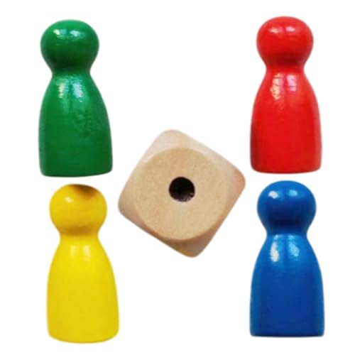 Spielbrettstücke, hölzernen Spielbauern | 4 Schachstücke Spiel Bauern mit 1 Würfel - Multicolor kleine Board -Zubehör tragbare Checkers -Komponenten für Erwachsene von Generisch