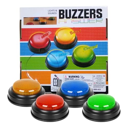 Spielshow Summer - Klassenzimmer -Antwortknöpfe mit Licht und Sound | 4-Pack Quick Response-Geräte für Familienspiele, Quiz, Teamwettbewerbe und einfach zu bedienen 3.15x3.15x1.57in von Generisch