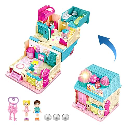 Spielzeug-Schloss-Puppenhaus - Kindersimulations-Prinzessinnenschloss, Tragbares Min-i-Klapppuppenhausspielzeug Mit Puppe Und Schlüssel, Elektronisches Bausteinspielzeug - Bäckerei Spielzeug-Schloss-Puppenhaus - Kindersimulations-Prinzessinnenschloss, Tragbares Min-i-Klapppuppenhausspielzeug Mit Puppe Und Schlüssel, Elektronisches Bausteinspielzeug - Bäckerei von Generisch