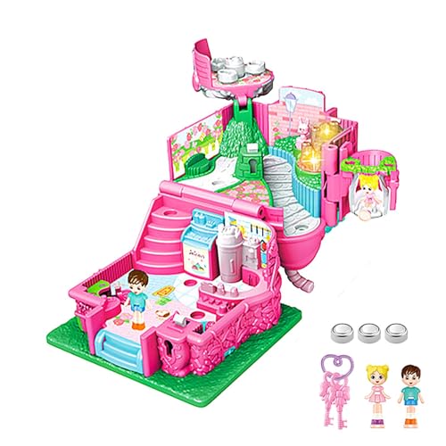 Spielzeug-Schloss-Puppenhaus - Kindersimulations-Prinzessinnenschloss, Tragbares Min-i-Klapppuppenhausspielzeug Mit Puppe Und Schlüssel, Elektronisches Bausteinspielzeug - Kaffeehaus Spielzeug-Schloss-Puppenhaus - Kindersimulations-Prinzessinnenschloss, Tragbares Min-i-Klapppuppenhausspielzeug Mit Puppe Und Schlüssel, Elektronisches Bausteinspielzeug - Kaffeehaus von Generisch