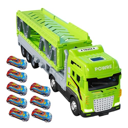 Spielzeug-Trucks mit Ejection-Rennstrecke,Ejection-Transportfahrzeug | Zusammenklappbarer Rennstrecken-Auswurfwagen mit 8 Autos | Lagerwagen-Spielzeug, doppelschichtiger Metalltransporter, Spielzeug f von Generisch