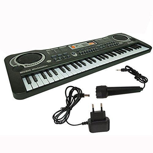 Spielzeug für K inder, Multifunktional, mit 61 Tasten, mit Mikrofon, M ini-Piano, Elektrisch, Geeignet für K inder (Black, One Size) von Generisch