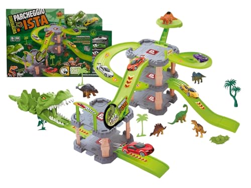 Spielzeugbahn Todesfahrt Maxi Strecke Autos Haifischbahn 6 Autos 6 Tiere Shark Track Piste Dinosaurier Krokodil Schlange Loop Akrobatik Cobra mit Launcher Parkplatz Garage (C) von Generisch