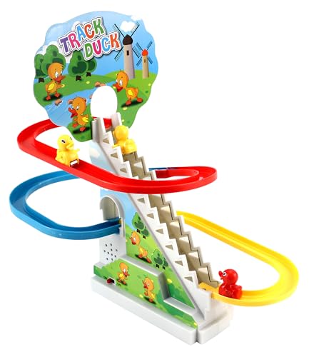 Spielzeugbahn Treppensteigen Elektrisch mit Lichtern Sounds Helle Musik Strecke glückliche Laufstrecke Ente Piste Kinder Hunde Pinguine Russische Berge Klettern Klettern Züge Slide Race Led (A) von Generisch