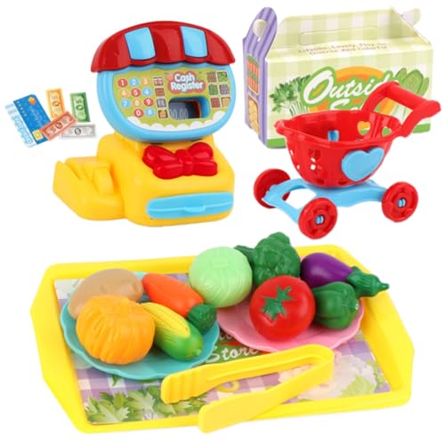 Spielzeugkassenset, Kinderkassenspielzeug, 20 Stück, Pretend Gemüse Zubehör mit Einkaufskorb, MäDchen für 3+ Jahren, pädagogisches Spielzeug für K leinkinder (A, One Size) von Generisch