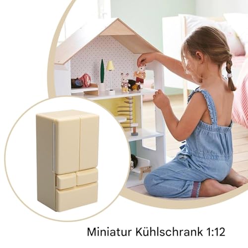 Spielzeugkühlschrank,Spielzeugkühlschrank - Kreativer Kühlschrank 1:12 Skala,Stellen Sie Sich die Spielszene vor, Spielzeugküchenprodukte, Puppenhauszubehör zur Dekoration von Generisch