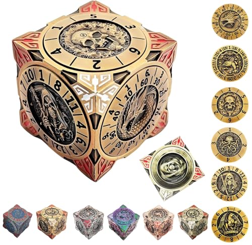 Spinner Würfel für DND 2025,7 in 1 Metall Dice Set mit 3D Relief,Dungeons and Dragons,polyedrische Rollenspiel-Würfel,Fantasy D&D Tabletop RPG Zubehör (Antikes Gold) von Generisch
