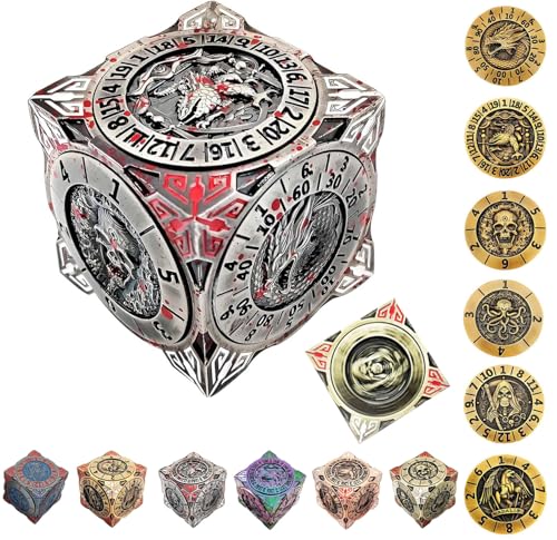 Spinner Würfel für DND 2025,7 in 1 Metall Dice Set mit 3D Relief,Dungeons and Dragons,polyedrische Rollenspiel-Würfel,Fantasy D&D Tabletop RPG Zubehör (Blutflecken) von Generisch
