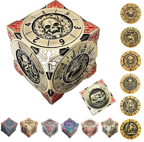 Spinner Würfel für DND 2025,7 in 1 Metall Dice Set mit 3D Relief,Dungeons and Dragons,polyedrische Rollenspiel-Würfel,Fantasy D&D Tabletop RPG Zubehör (Bronze) von Generisch