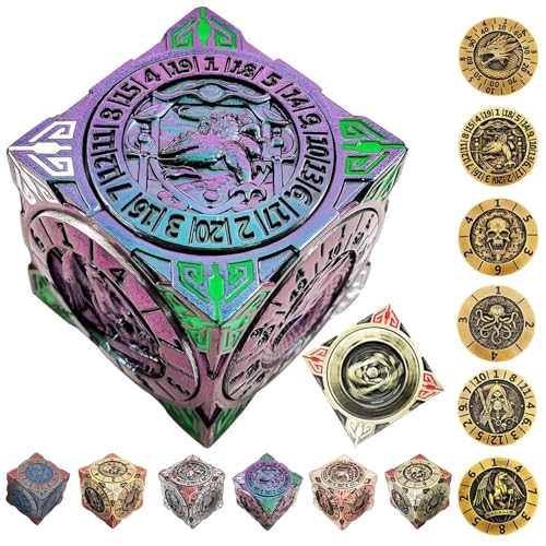Spinner Würfel für DND 2025,7 in 1 Metall Dice Set mit 3D Relief,Dungeons and Dragons,polyedrische Rollenspiel-Würfel,Fantasy D&D Tabletop RPG Zubehör (Farbverlauf) von Generisch
