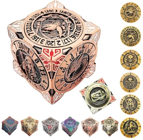 Spinner Würfel für DND 2025,7 in 1 Metall Dice Set mit 3D Relief,Dungeons and Dragons,polyedrische Rollenspiel-Würfel,Fantasy D&D Tabletop RPG Zubehör (Rotkupfer) von Generisch