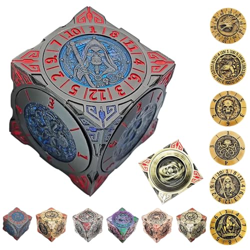 Spinner Würfel für DND 2025,7 in 1 Metall Dice Set mit 3D Relief,Dungeons and Dragons,polyedrische Rollenspiel-Würfel,Fantasy D&D Tabletop RPG Zubehör (Schwarz-blau) von Generisch