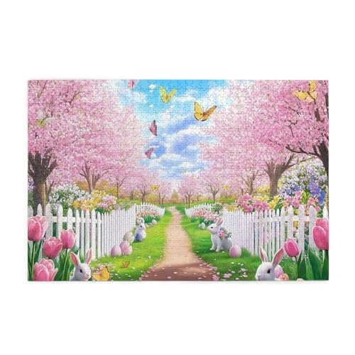 Spring Forest Cherry Blossom Path Easter 1000 Piece Jigsaw Puzzles For Adults Wooden Puzzles For Adults Gifts Home Decor von Generisch