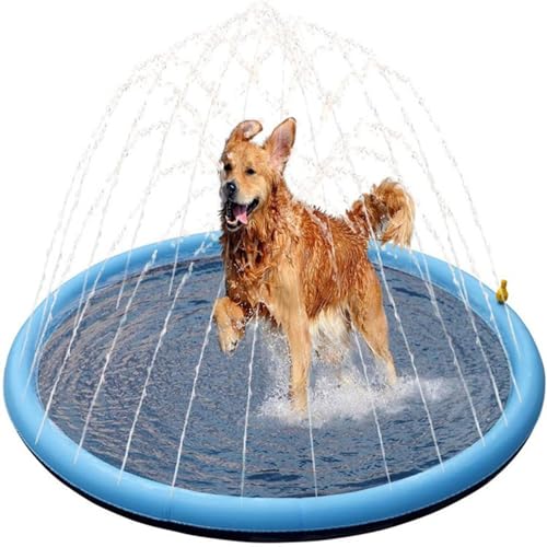 Sprinklermatte, Planschbecken für Große & Kleine Hunde,Faltbarer Splash Pad für Gartenspielzeug Hundepool mit Antirutschfunktion,Sommerspielzeug für Lawn Beach (Blau, 22x18x6cm) von Generisch