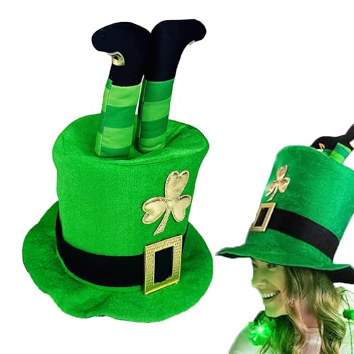 St. Patricks Day Hüte, Patricks High Top Green Bowler Hut mit irischen Beinen, 30 x 30 x 35 cm, -Kostüm-Zubehör, St. Paddys Faschingskostüm, Kopfbedeckung für Männer, Frauen, Teenager von Generisch