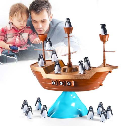 Stapelspielzeug - Piratenschiff Penguin Balance Game Für Kinder | Nettes Figur Lehrreiches Brettspiel Mit Farbenfrohen Blöcken, Unterhaltsamem Spielzeug Für Fähigkeiten Für Koordination, Fokus Und Fam von Generisch