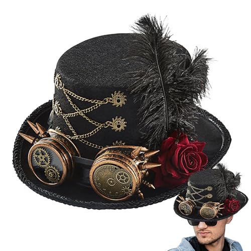 Steam-Punk-Hut, Steampunk-Kopfbedeckung mit Brillen-Design, Filz-Kopfbedeckung, verstellbares Kostüm-Outfit für Herren, Damen, Erwachsene, Teenager Steam-Punk-Hut, Steampunk-Kopfbedeckung mit Brillen-Design, Filz-Kopfbedeckung, verstellbares Kostüm-Outfit für Herren, Damen, Erwachsene, Teenager von Generisch