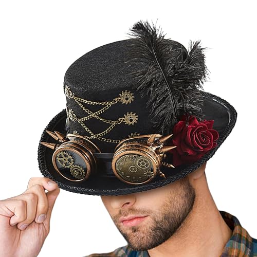 Steampunk-Hut, Halloween-Zylinderhut, Vintage-Brille, Filz, verstellbare Kopfbedeckung, Outfit für Zirkusaufführungen, Teenager, Renaissance-Messen, Theater von Generisch