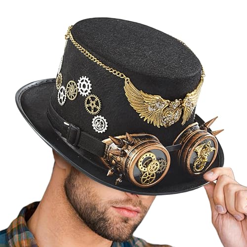 Steampunk-Hut mit Schutzbrille, Cowboy-Hüte Damen Herren,Leichter Steampunk-Hut - Skelettflügel-Zahnräder Gentleman-Kostüm Halloween-Kostüme von Generisch