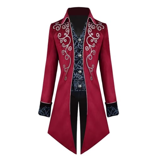 Steampunk-Mantel – Stickerei Vintage Gothic Steampunk | Herren Mittelalter Frack Jacke Viktorianische Jacke Männer Steampunk Vintage Frack Halloween Kostüm für Herren von Generisch