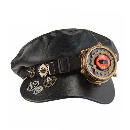 Steampunk Newsboy Hut - PU Leder Steampunk Baskenmütze Vintage inspirierte flache Kappe mit Steampunk Details | Baskenmütze Gothic Diablo-Stil mit Brille, Gothic Hut Diablo-Stil für Maskeraden von Generisch