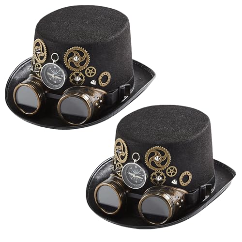Steampunk Zylinder mit Brille und Ausrüstung, 2 Packungen Uni Gothic Steampunk Kostüm Hut, Vintage Kostüm Zubehör Set für Cosplay Maskerade, Karneval, Halloween und Themenpartys Steampunk Zylinder mit Brille und Ausrüstung, 2 Packungen Uni Gothic Steampunk Kostüm Hut, Vintage Kostüm Zubehör Set für Cosplay Maskerade, Karneval, Halloween und Themenpartys von Generisch