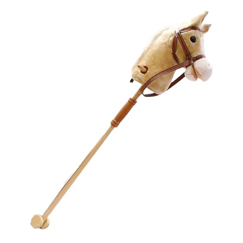 Steckenpferd-Spielzeug, 100 cm, handgefertigte Pferdes aus Plüsch auf einem Stock mit Holzrädern, interaktives Reitpferd-Spielzeug für Kinder, Junge und Mädchen ab 3 Jahren von Generisch